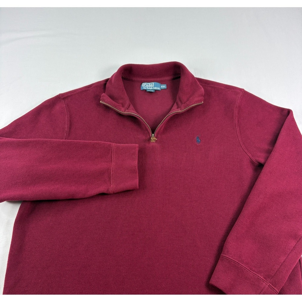Polo Ralph Lauren Sweater Mens 2XL Red 1/4 Zip Pullover Cotton Preppy Casual